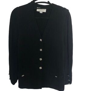 St. John Knit Black Cardigan Rhinestone buttons